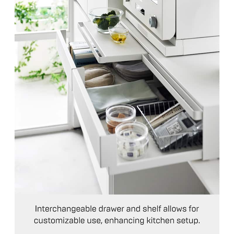 Yamazaki Home Countertop Drawer with Pull-Out Shelf - Wide, Steel - L 25.31 x W 31.5 x H 5.31 inches