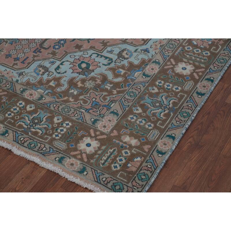 Pink Geometric Tabriz Persian Vintage Rug Handmade Wool Carpet - 6'6" x 9'8"