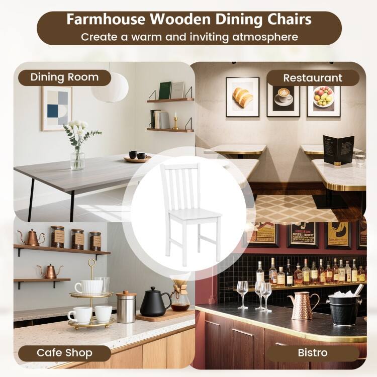 Set of 2 Wooden Dining Chairs with Slat Backrest and Solid Rubber Wood Frame Kitchen Chairs - 16" x 20" x 35"