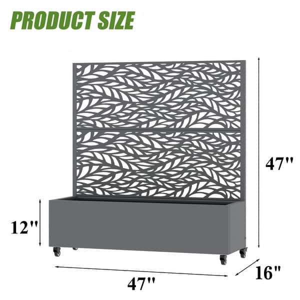 dimension image slide 3 of 18, 72 in Metal Movable Planter Box with Trellis Privacy Screen Lockable Wheels