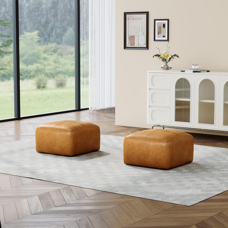 22"/ 35"/ 43" W Rectangular Modern Genuine Leather Ottoman Set of 2