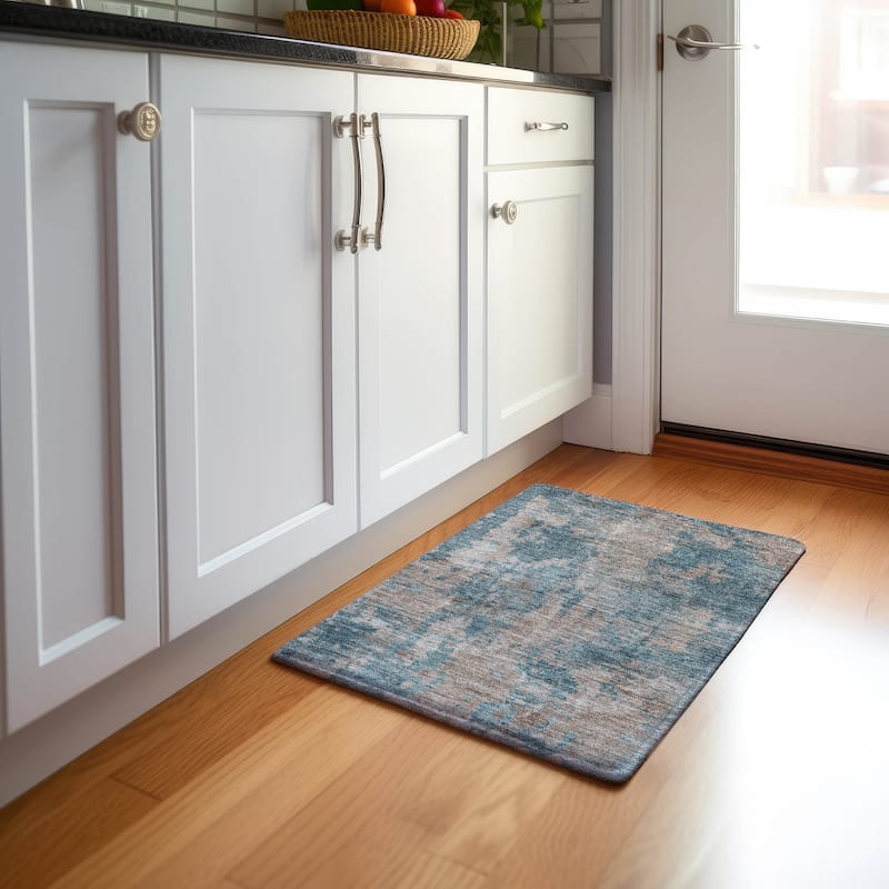 Premium Washable Super Soft Abstract Contemporary Mayfield Rug - Teal - 1' 8" x 2' 6"