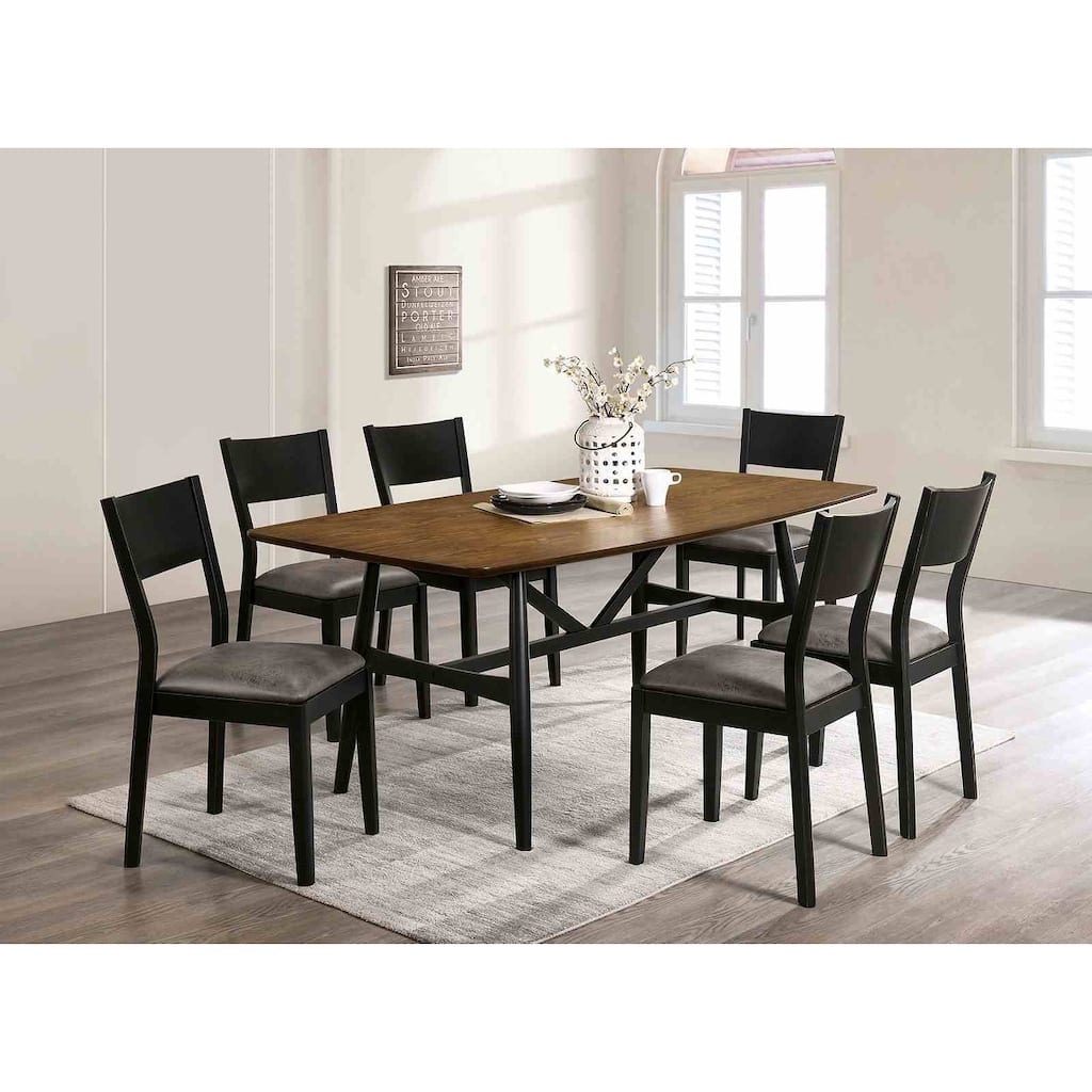 Antique Oak and Black Finish Mid Century Modern Dining Set 7PC Table and Chairs