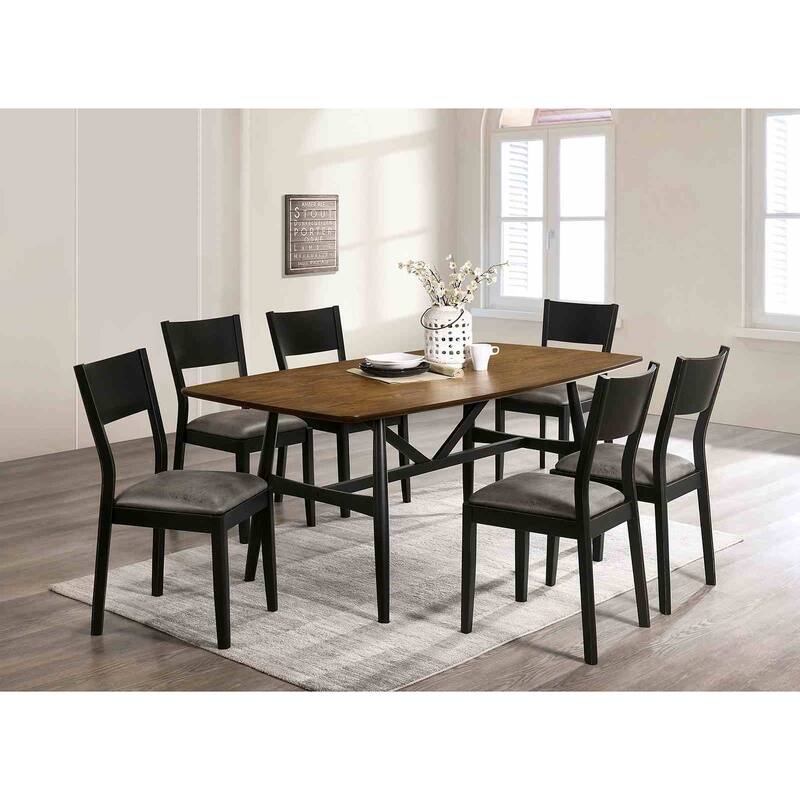 Antique Oak and Black Finish Mid Century Modern Dining Set 7PC Table and Chairs