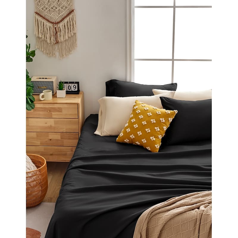 Sonive Eco-friendly Unifi Repreve Recycle Bedding Sheets set 4 Piece - Black - Queen