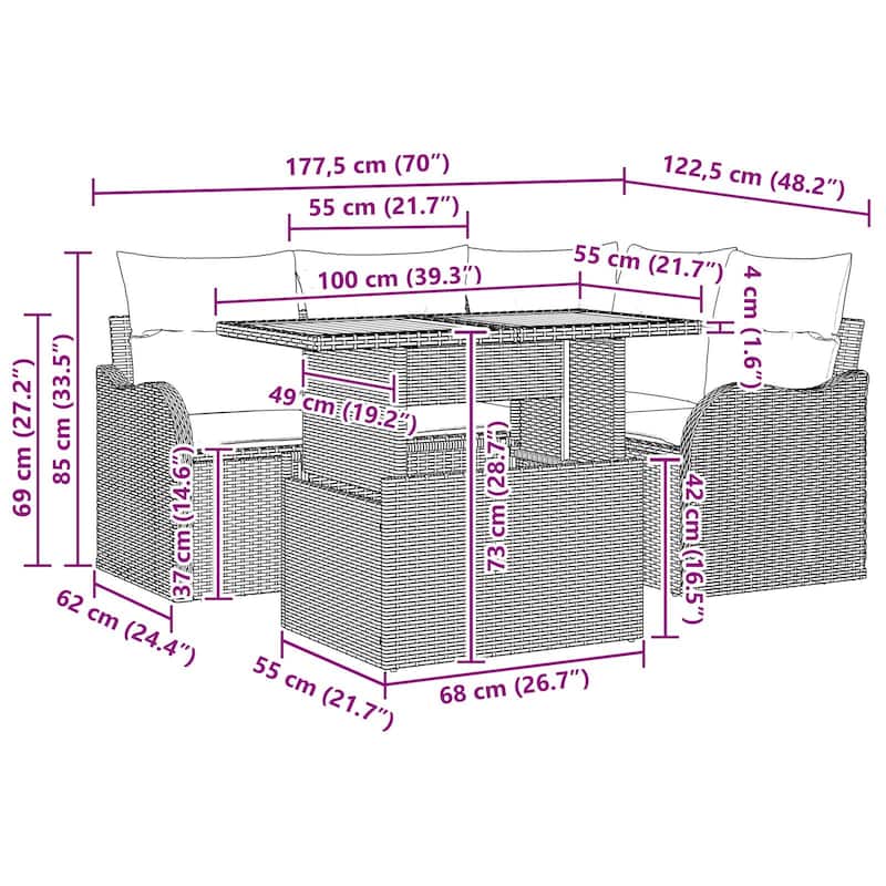 vidaXL 5 Piece Garden Sofa Set with Cushions - 70×48.2×27.2