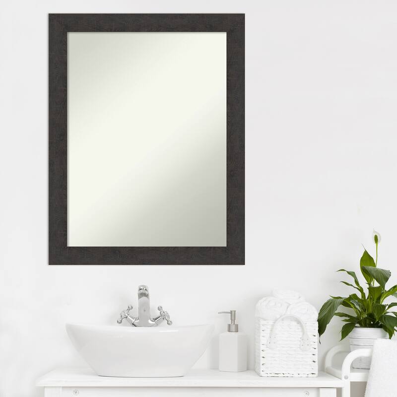 Non-Beveled Bathroom Wall Mirror - Rustic Plank Espresso Narrow Frame