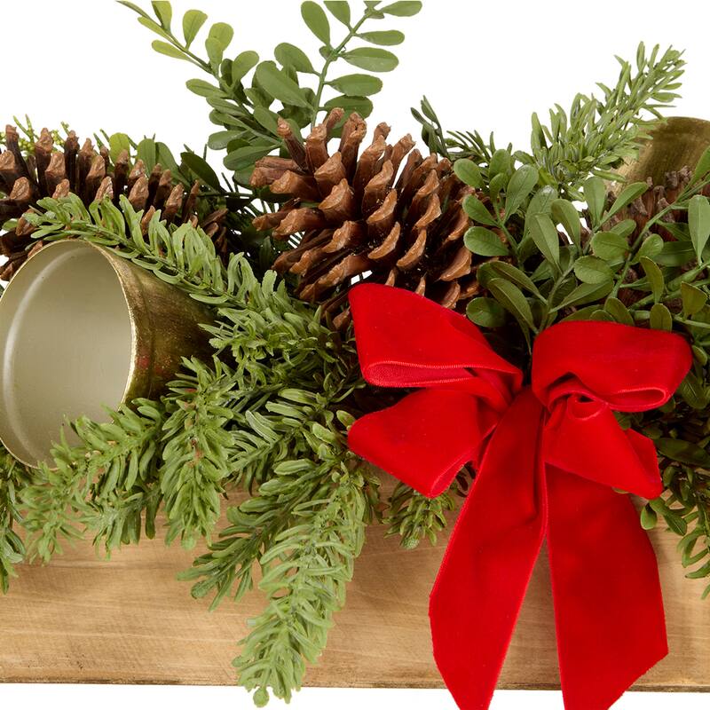 National Tree Company 27 in. Artificial Christmas Bells Centerpiece with Pinecones, Red Bow, and Bells - 27 in