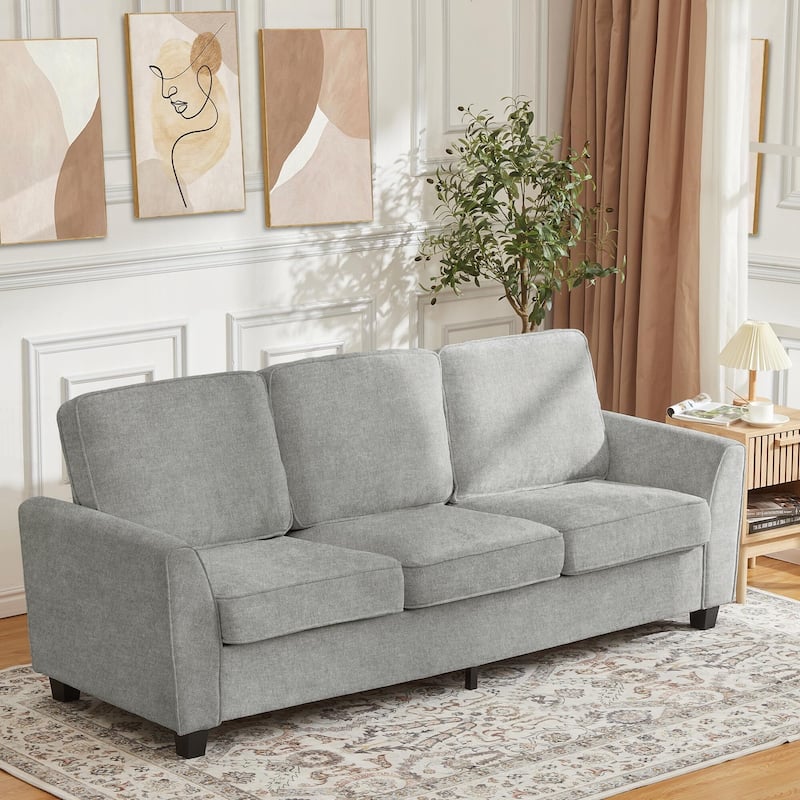 83" Couch, 3-Seater Sofa with Deep Seat, Comfortable Chenille Couch - Grey
