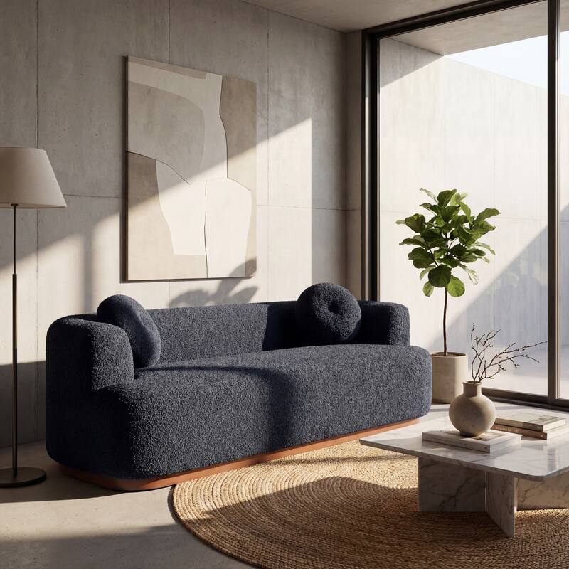 Christopher Knight Home - Polyster Upholstered 3-Seater 84.57" Compressed Sofa with Solid Rubberwood Base - Black+Walnut