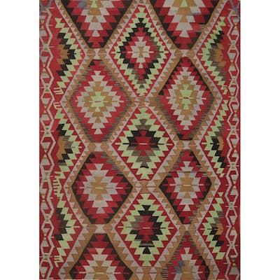 Hand Woven Oriental 100% Wool Carpet Southwestern Tribal Red Kilim Area Rug - 8' 0'' X 6' 6''