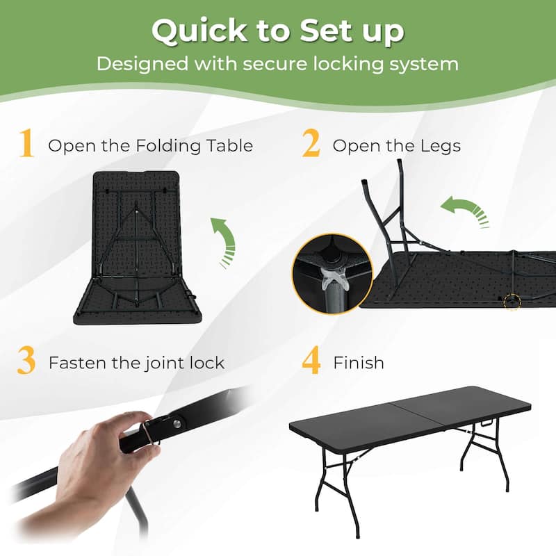 Costway 6' Folding Table Portable Plastic Indoor Outdoor Picnic Party