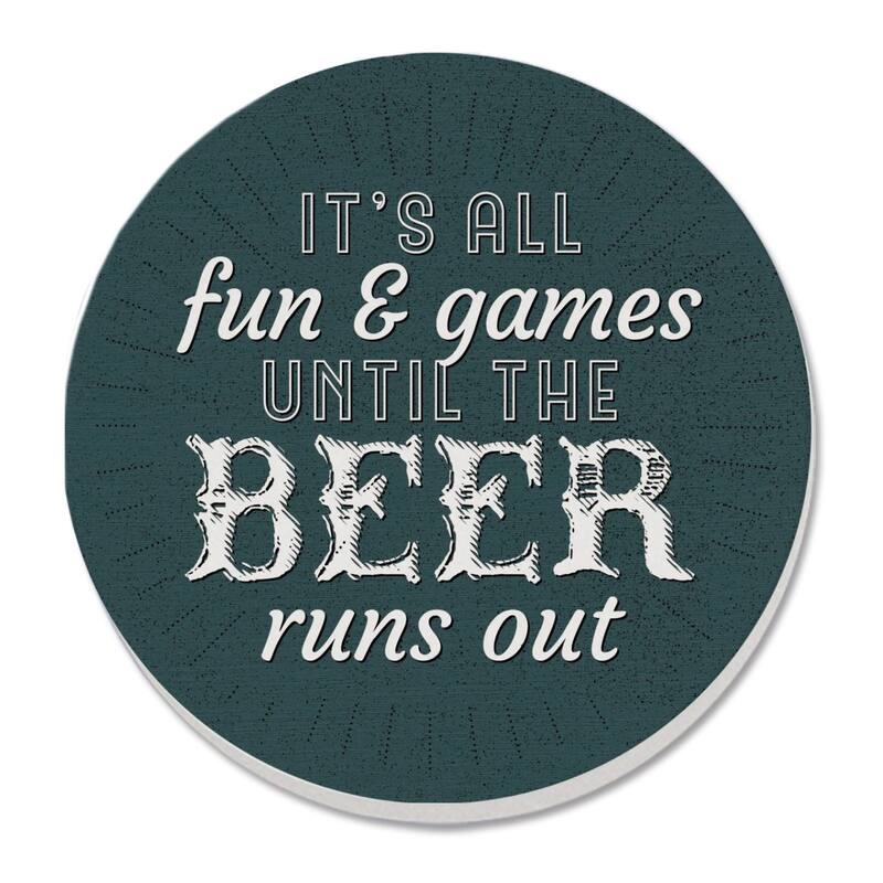 Fun & Games 4 Pack Absorbent Stone Coaster with Protective Cork Backing Made in The USA 4" Round, Easily Wipes Clean - Multi