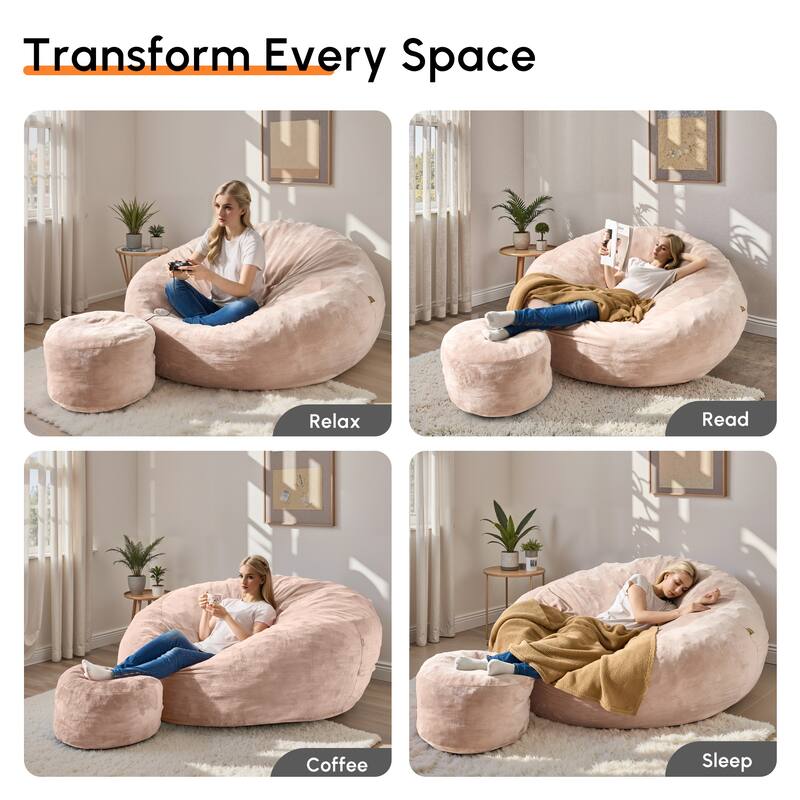 HOOOWOOO Dutch Velvet Fabric Bean Bag Chair with Ottoman