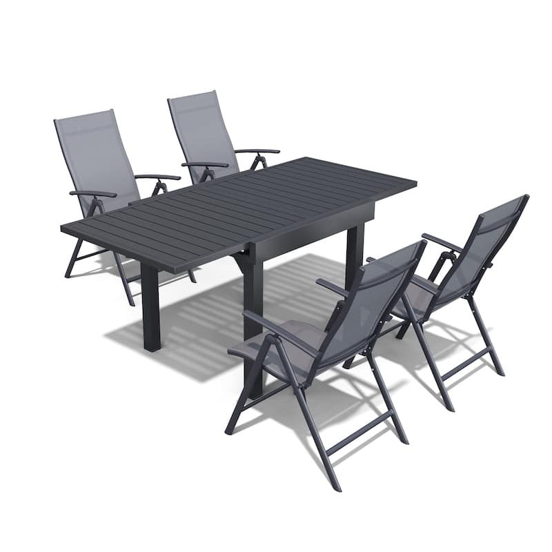 Outdoor 5/7/9-Piece Aluminum Patio Dining Set with Expandable Table and Folding Chairs