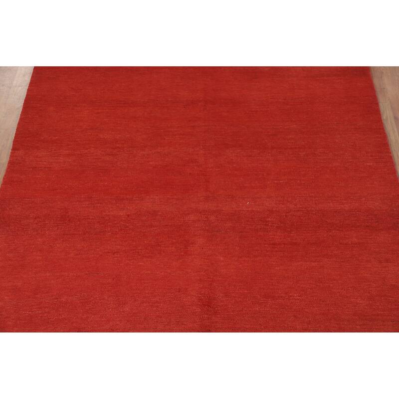 Modern Red Gabbeh Oriental Area Rug Hand-Knotted Wool Carpet - 5'6"x 7'10"