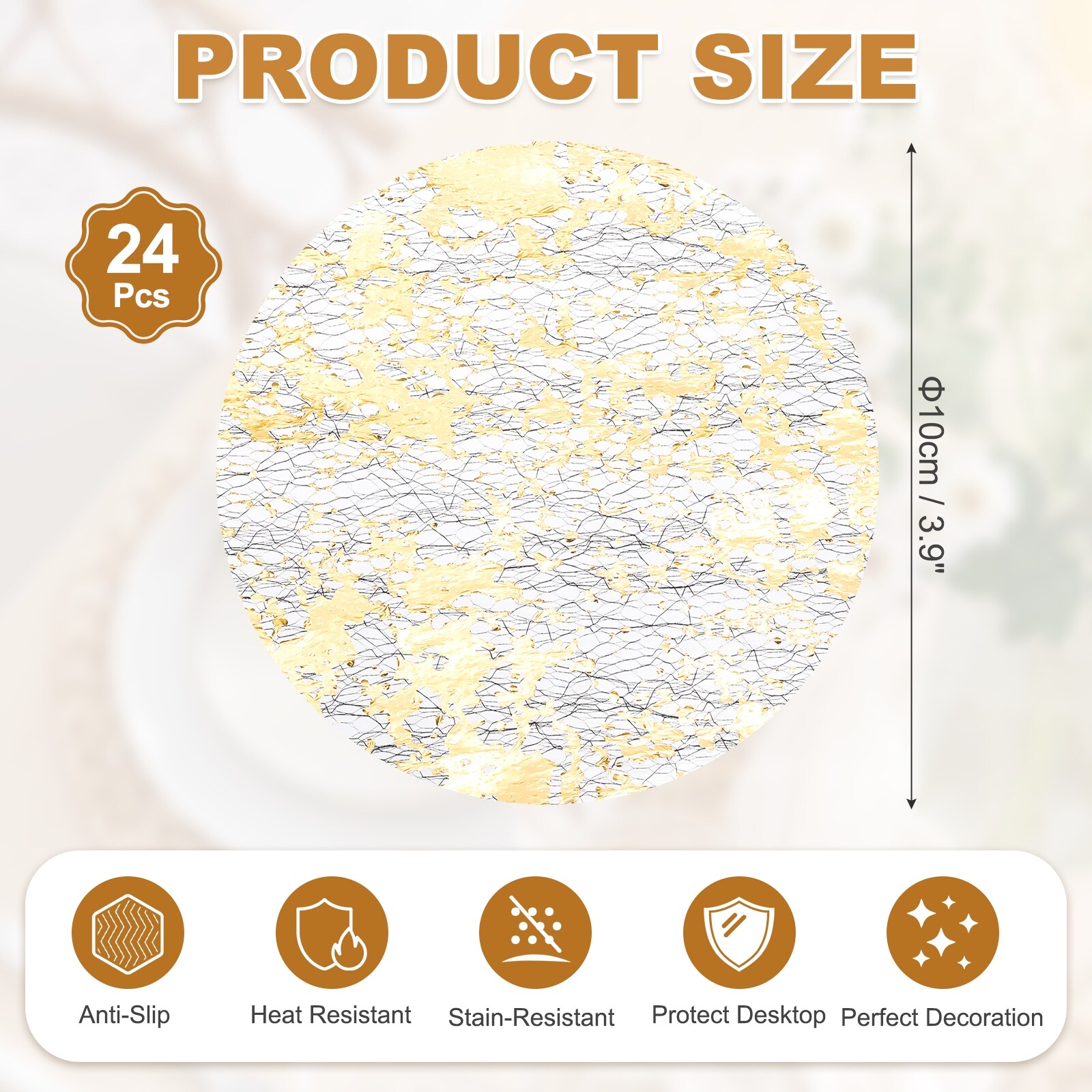 Disposable Round Placemats, Chargers Place Mats Metallic Thin Mesh Table Mates Pressed Foil Table Doilies for Dining