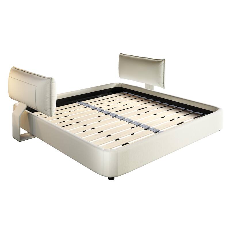 Low Profile King Size Cloud Bed Frame with Movable Headboard, Chenille Platform Bed with Metal/Solid Wood Slat Double Support