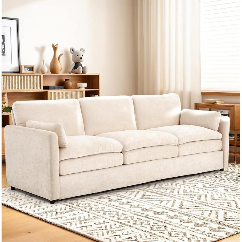 AECOJOY 89" Comfy Sofa Couch for Living Room, 3 Seats Large Modern Chenille Sofa with 2 Removable Pillow - Cream White