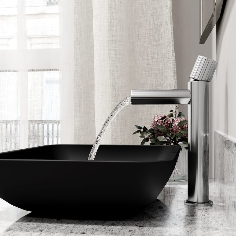 VIGO Sottile 18"L x 13"W Glass Vessel Sink and Ashford 11"H Faucet Set