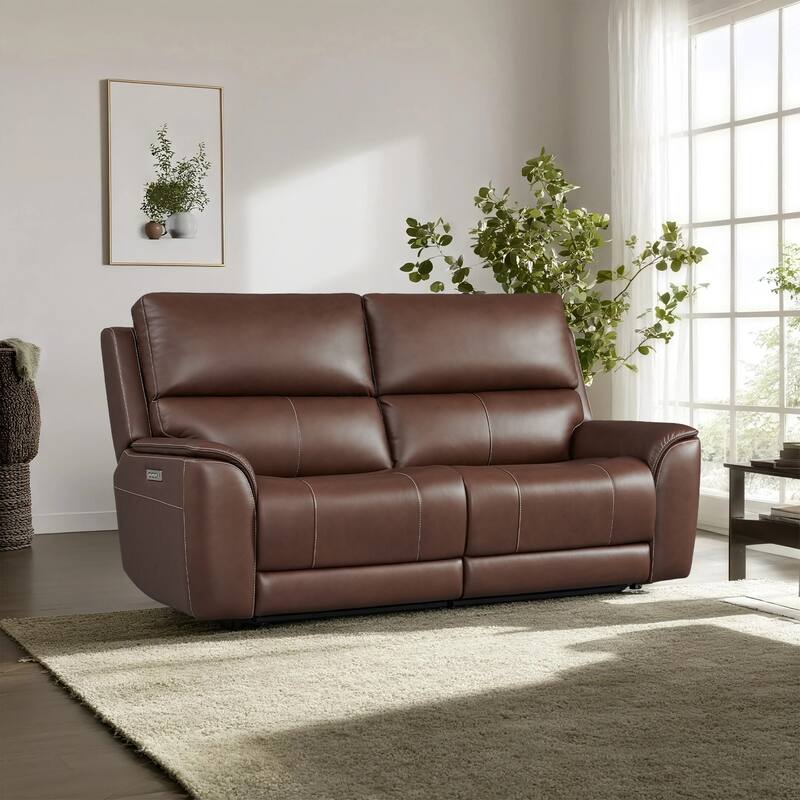 82" W Premium Genuine Leather Triple-Power Double Width loveseat with Zero Gravity, USB & Type-C Ports - Dark Brown