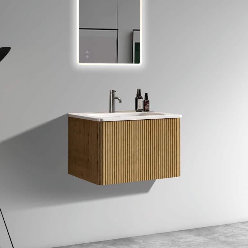 24" Striped Soft White Wall-Mounted Bathroom Vanity