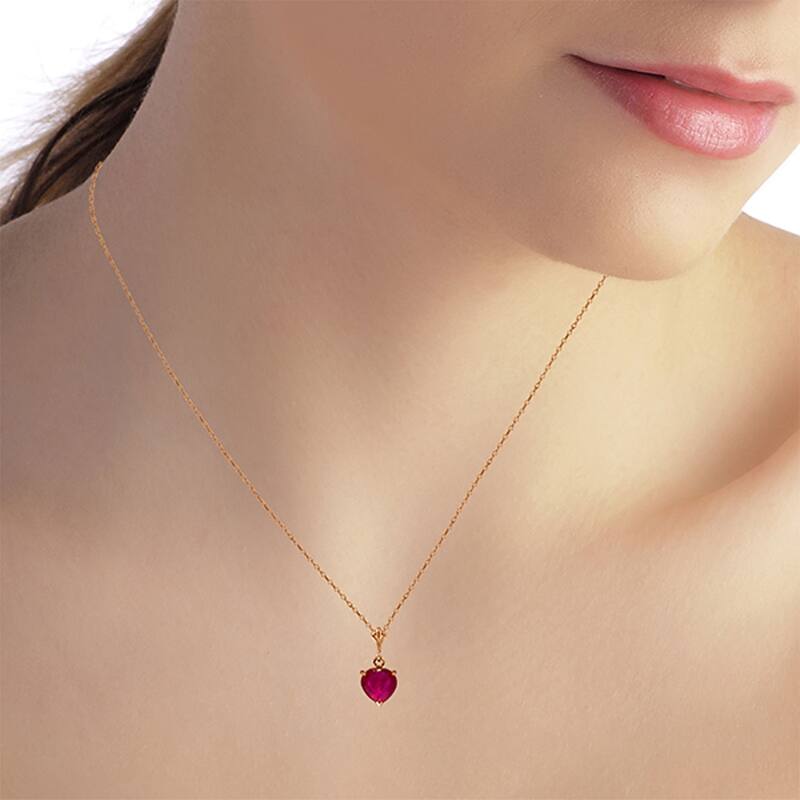 1.45 Carat 14K Solid Gold Gemstone Necklace Natural Heart Ruby
