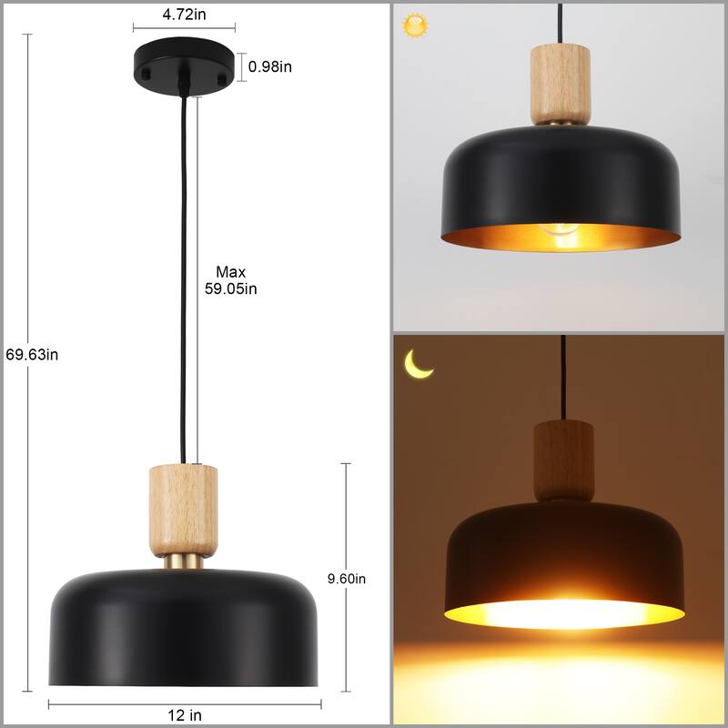1-Light Industrial Pendant Light with Metal Shade for Bedroom Dining Room Kitchen