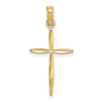Curata 10k Yellow Gold 18" Diamond Cut Stick Religious Faith Cross (13mm x 25.6mm)
