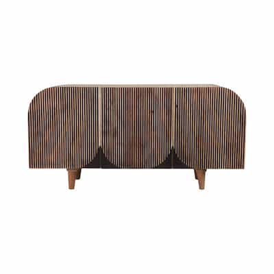 Mango Wood Console Table Ribbed Carved Doors Casual Finish - 29" Brown - 60" x 15" x 29"