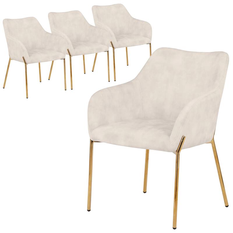 Zaire Upholstered Dining Chair in Velvet/Leather/Boucle with Gold Chrome Iron Set of 4 - Beige