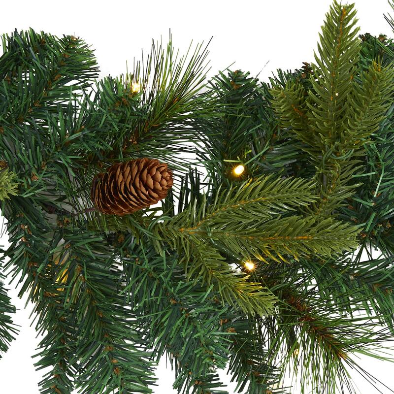 6' Mixed Pine and Pinecone Garland with 35 Clear LED Lights