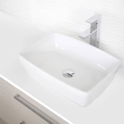 STYLISH 19"W x 13.38"D White Porcelain Rectangular Vessel Sink