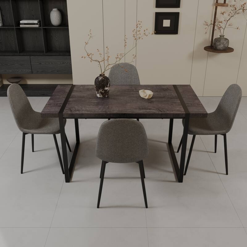 Modern Style 5-Piece Dining Set with Rectangular Wooden Kitchen Table and 4 Round Corner Suede Dining Chairs