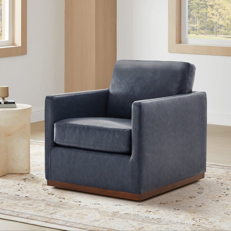 Spruce & Spring Modern Swivel Accent Chair with Wooden Base