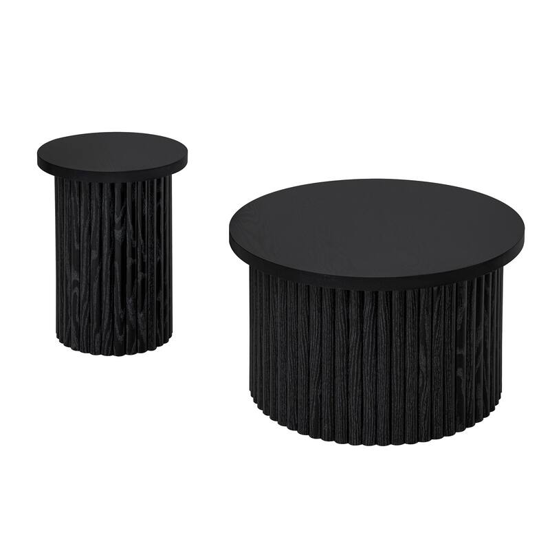 MDF Coffee Table Set with Slatted Legs & Non-Slip Pads