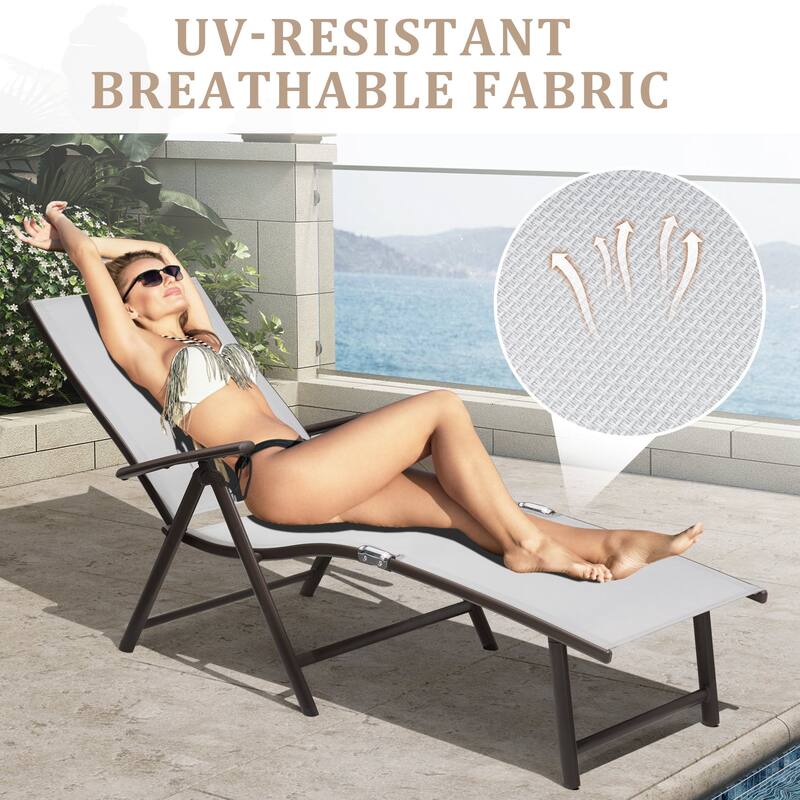 VredHom Outdoor Portable Folding Chaise Lounge Chair with Table (Set of 3) - 70" L x 20" W x 14" H
