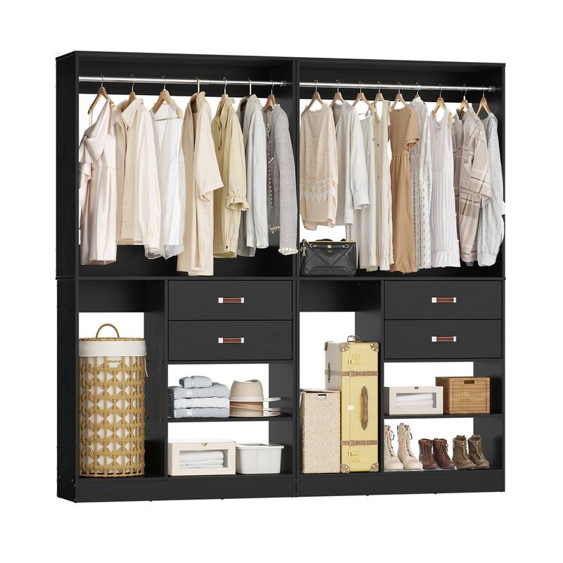40'' Large Closet System with Shelves and 2 Drawers, Freestanding Closet Organizer with Hanging Rods