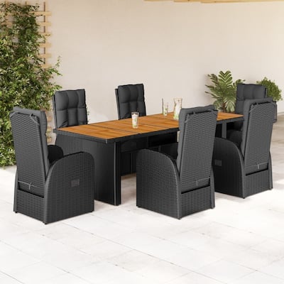 vidaXL Patio Dining Set with Cushions Outdoor Furniture Black Poly Rattan - 35.4 x 94.5 x 29.5