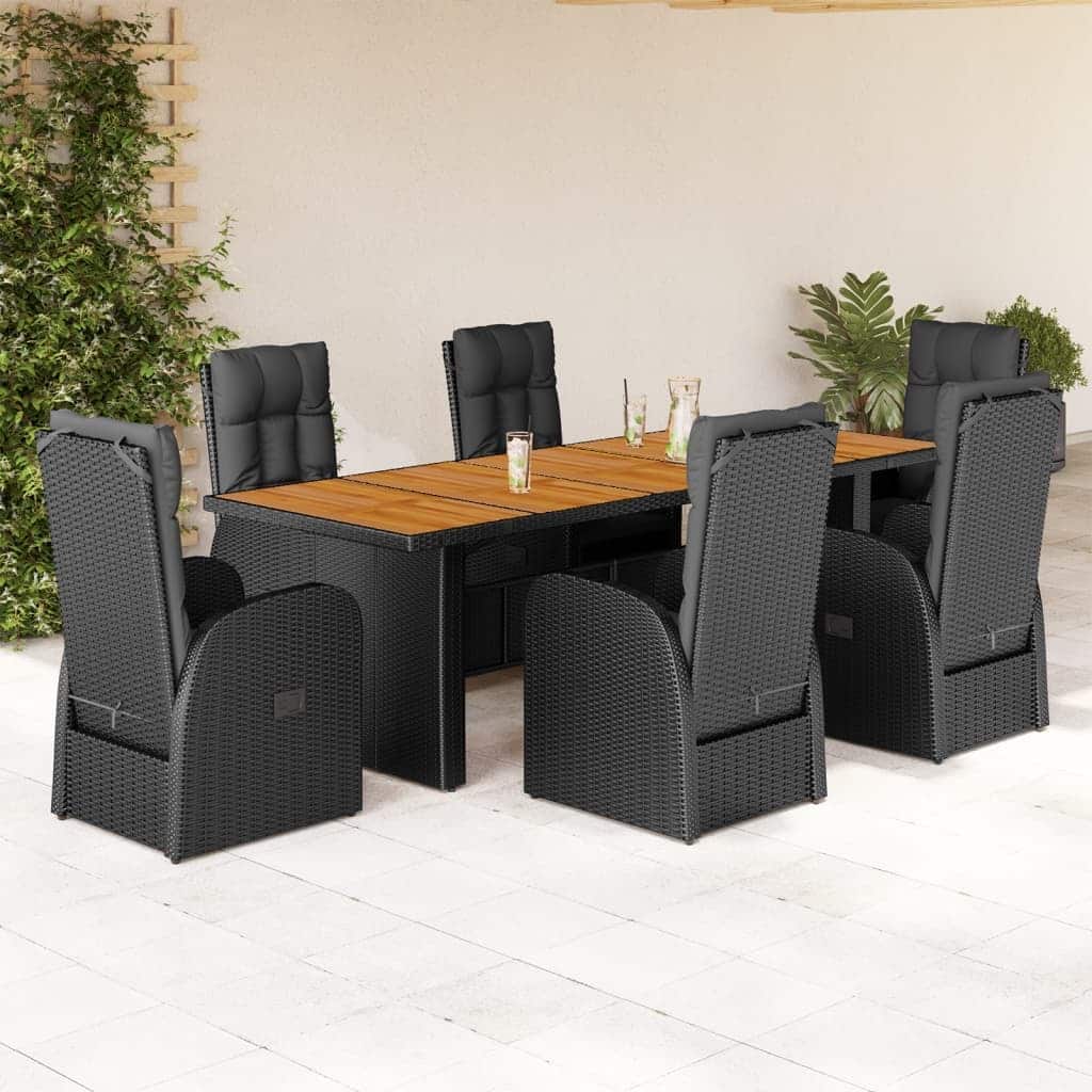 vidaXL Patio Dining Set with Cushions Outdoor Furniture Black Poly Rattan - 35.4 x 94.5 x 29.5