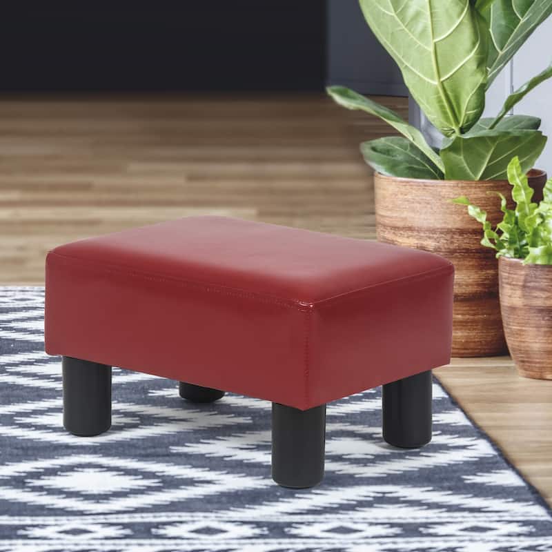 Adeco Small Rectangular Ottoman Modern PU Leather Footrest Stool Chair - Wine Red
