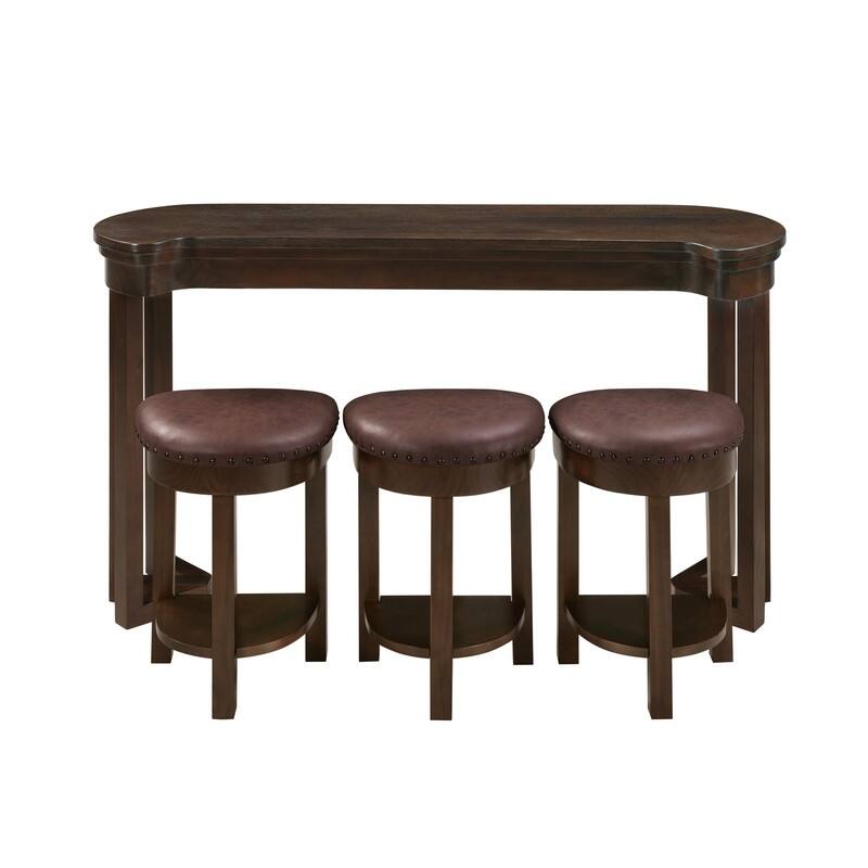 4-Piece Counter Height Dining Set, Solid Wood Kitchen Table with 3 Padded Stools