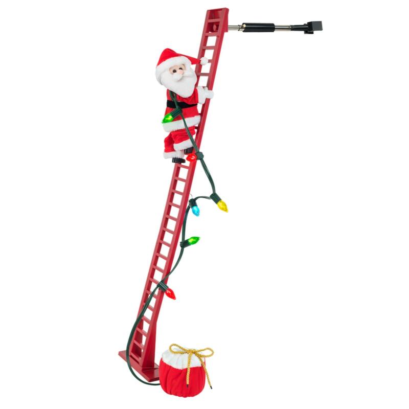 40" Animated and Musical Climbing Santa with Light Strand Decoration - Red