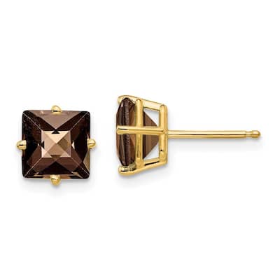 Curata 14k Yellow or White Gold Large 7mm Square Genuine Gemstone Stud Earrings