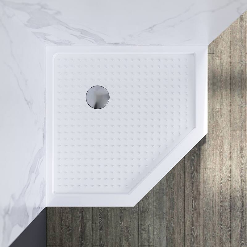 Elegant Diamond Shower Base in White Corner Drain Anti-slip Acrylic Shower Pan 38 in. W x 38 in. D x 3 in. H - 38" x 38" x 3"