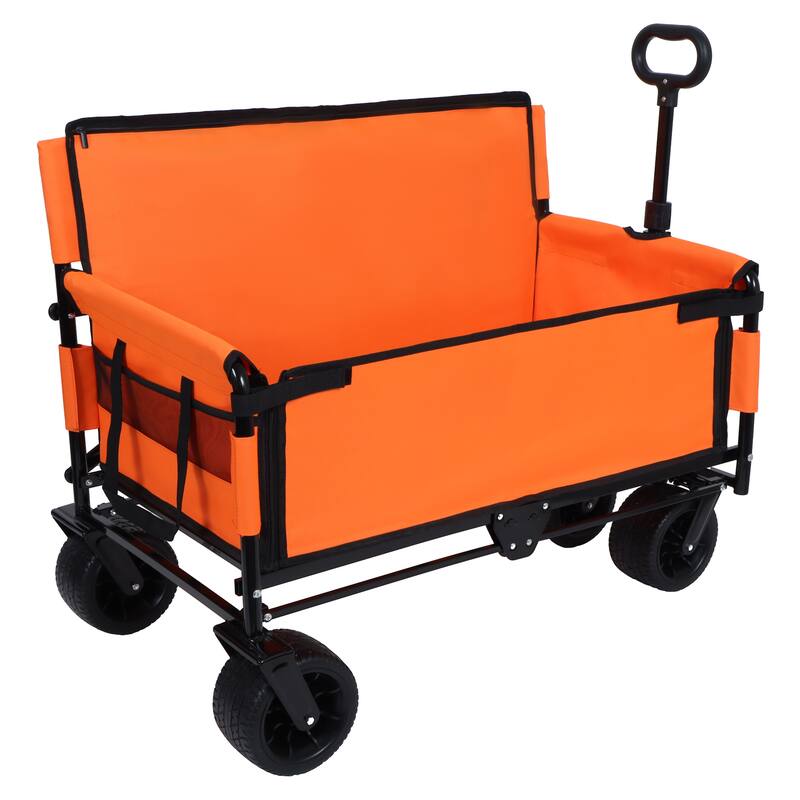3-in-1 Convertible Folding Wagon with Bench Seat & Storage - 500lb Heavy-Duty, 180L All-Terrain Cart, Orange