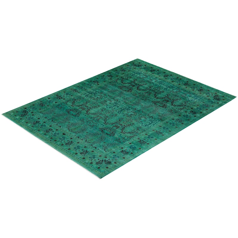 Fine Vibrance, One-of-a-Kind Hand-Knotted Area Rug - Green, 9' 2" x 12' 1" - 9' 2" x 12' 1"