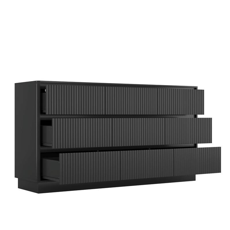 9-Drawer Wide Wood Dresser for Bedroom, 63" Modern Storage Chest, Mid-Century Long Dresser or TV Stand Cabinet