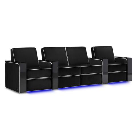 Valencia Naples Elegance Premium Parisian Velour & Piano Wood Home Theater Seating Power Recliner Row of 4 Loveseat Center Raven