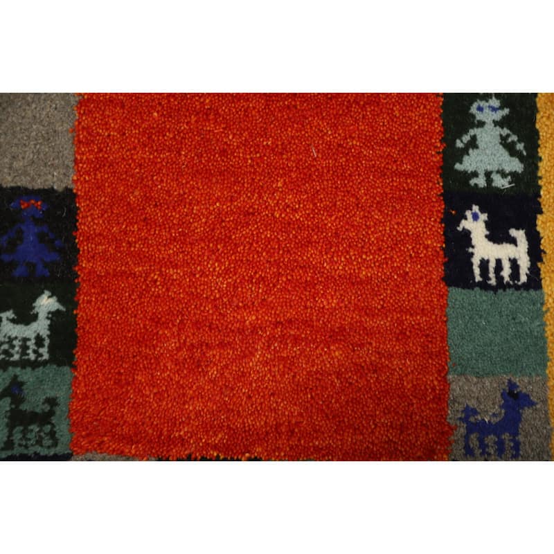 Hand Knotted Oriental 100% Wool Carpet Tribal Animal Pictorial Red Gabbeh Area Rug - 1' 4'' X 1' 4''
